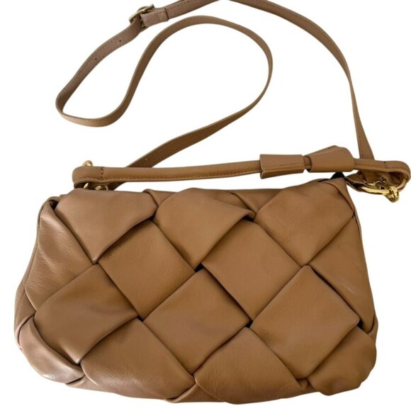 Valentina Fiore Buttery Leather Woven Crossbody Handbag Tan Pink Italy NWOT - Picture 1 of 8